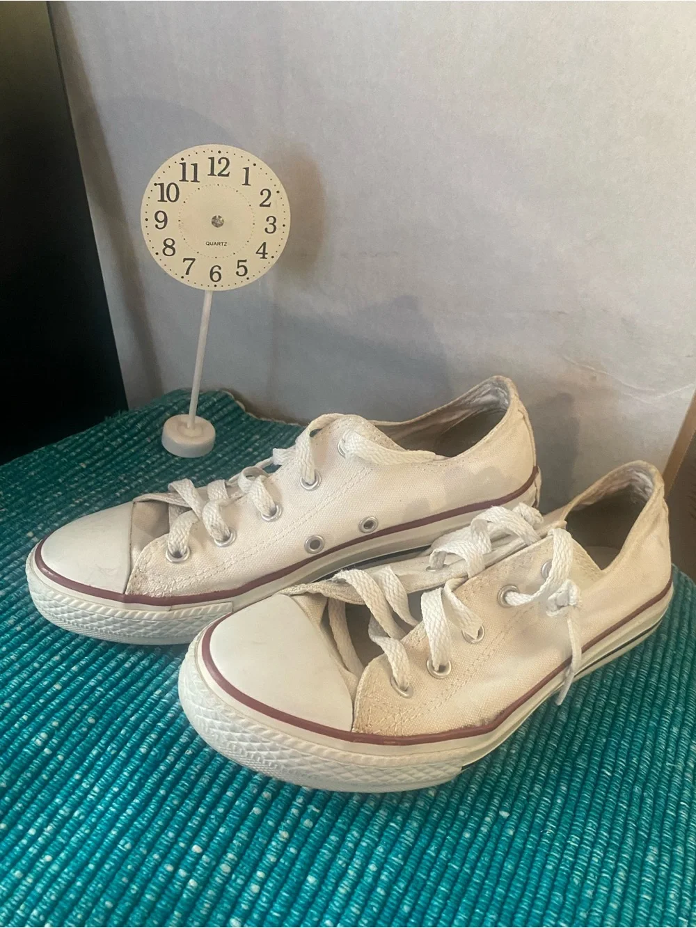 Classic Converse Kids White Canvas Sneakers with Maroon Stripe